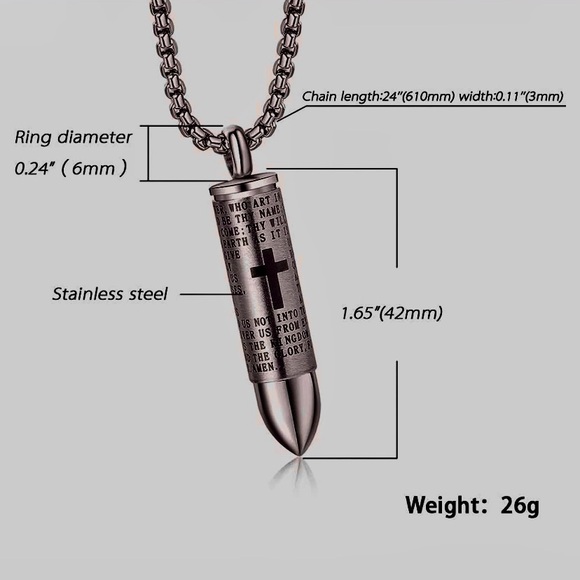 🔥Molike Lord's Prayer Stainless Steel Bullet Necklace🔥 NIP - Picture 8 of 10